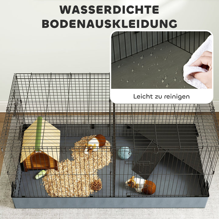 2-I-1 dværghamsterbur, bur til små dyr, stofgulv, siddepinde, rampe, sort