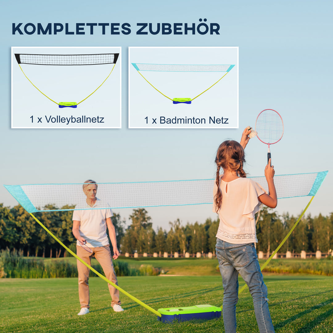 Badmintonnetsæt volleyballnetsæt, 3-delt sæt, 400 cm x 22,4 cm x 155 cm, sort + blå + grøn