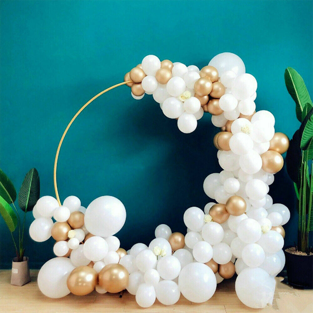 2m rund ballonbue med blomstermønster, guldfod, ramme, bryllup, ny