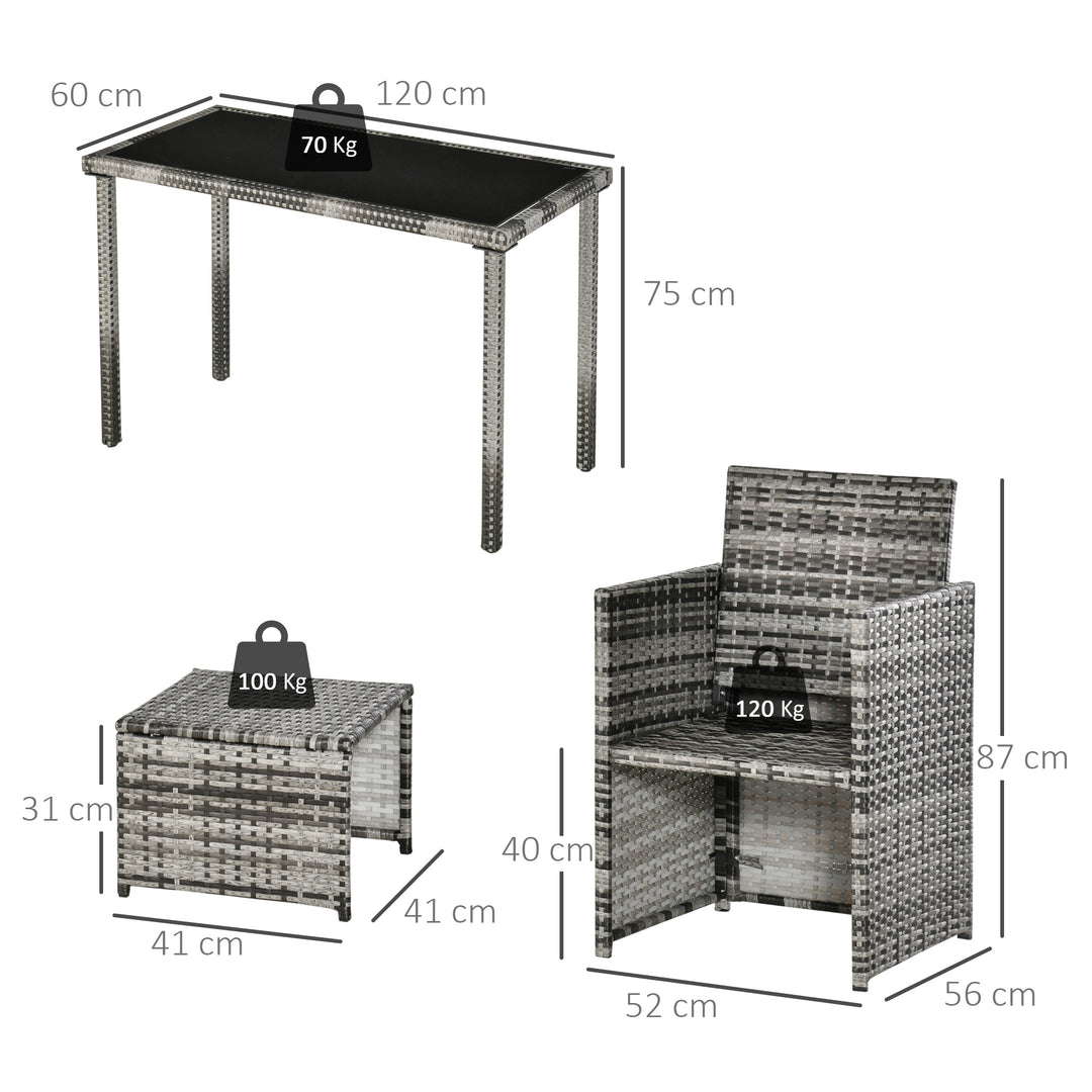 Polyrattan siddegruppe til 4 personer spisegruppe havesæt med hynder, grå
