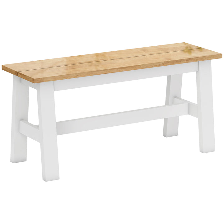 Bænk til 2 personer, træbænk i egetræslook, stabiliserende tværstang, til stue, spisestue, entre, gummitræ, hvid