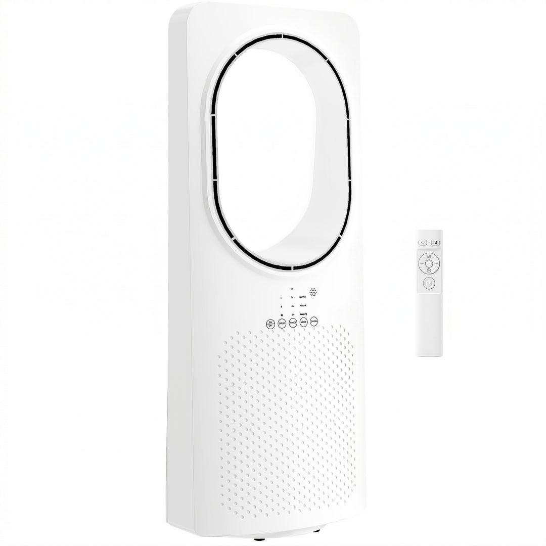 Bladløs tårnventilator til soveværelser, 36 dB standerventilator med 45° oscillation, 3 hastigheder, 3 tilstande, 15-timers timer, hvid