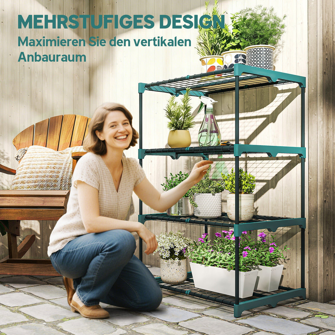 4-lags plantestativ, 105 cm højt, blomsterstativ til indendørs og udendørs brug, stål plantehylde, mørkegrøn