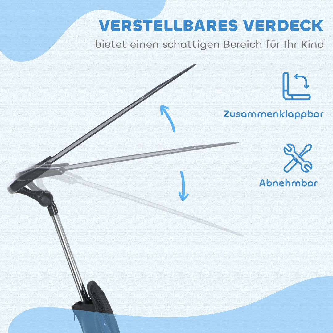 6-I-1 børnetrecykel med skubbehåndtag, kaleche, sele, opbevaringskurv, til 1-5 år, mørkeblå
