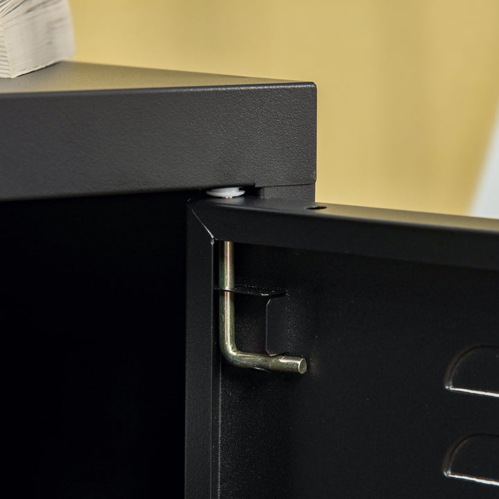 Natbord, sidebord med justerbar hylde, dør, natbord til soveværelse, stue, metal, sort, 50 x 40 x 47,5 cm