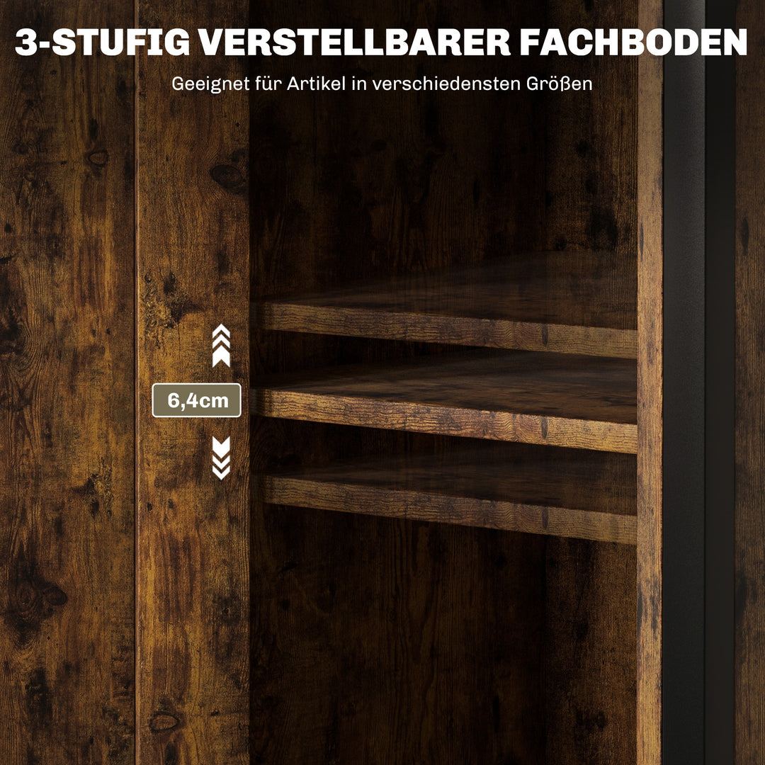 Sidebord med opbevaring, 2 åbne hylder, justerbar i 3 niveauer, magnetisk dør, brun