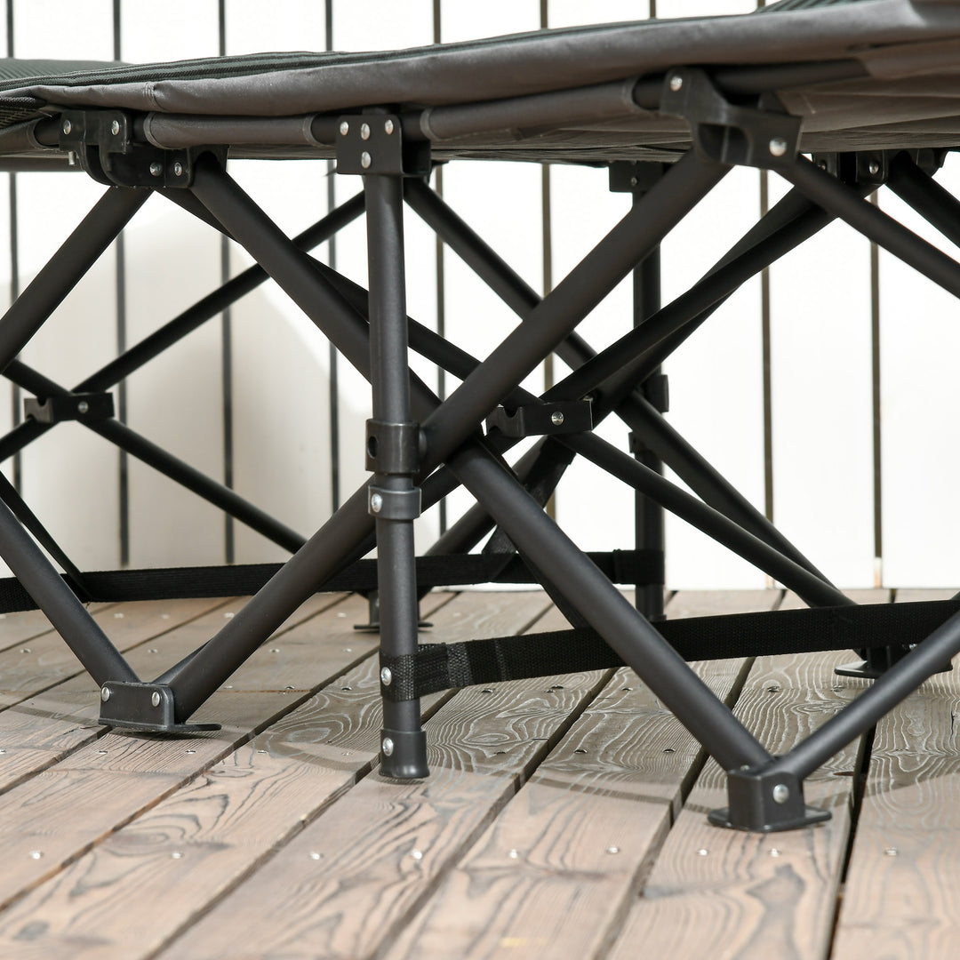 Foldbar liggestol med ryglæn, der kan lænes tilbage og kopholder, op til 120 kg, 68 x 186 x 48 cm, grå