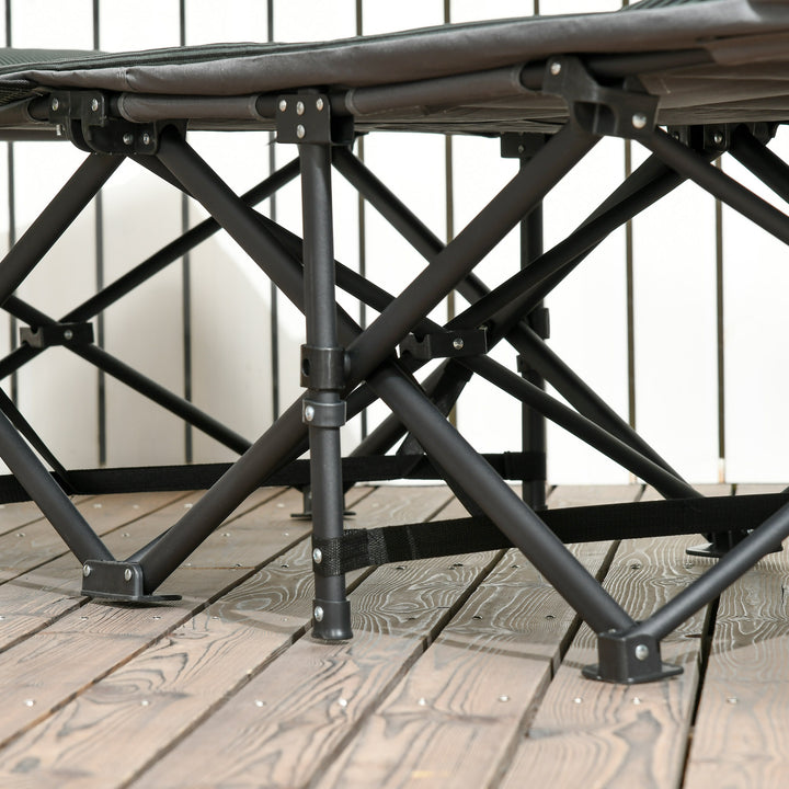 Foldbar liggestol med ryglæn, der kan lænes tilbage og kopholder, op til 120 kg, 68 x 186 x 48 cm, grå