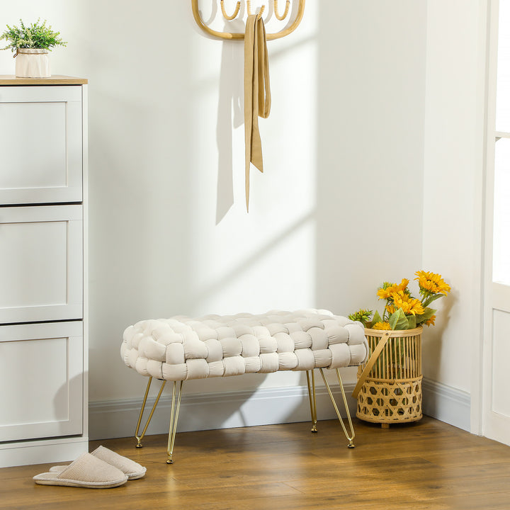 Moderne skammel med metalben og polstret sæde til stue, soveværelse, entré, cremehvid