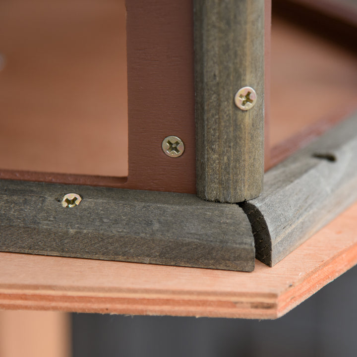 Fuglehus med stativ, vejrbestandig fuglefoderautomat med vejrbestandigt tag, træfuglefoderautomat til vilde fugle, ø52 x 130h cm, naturlig