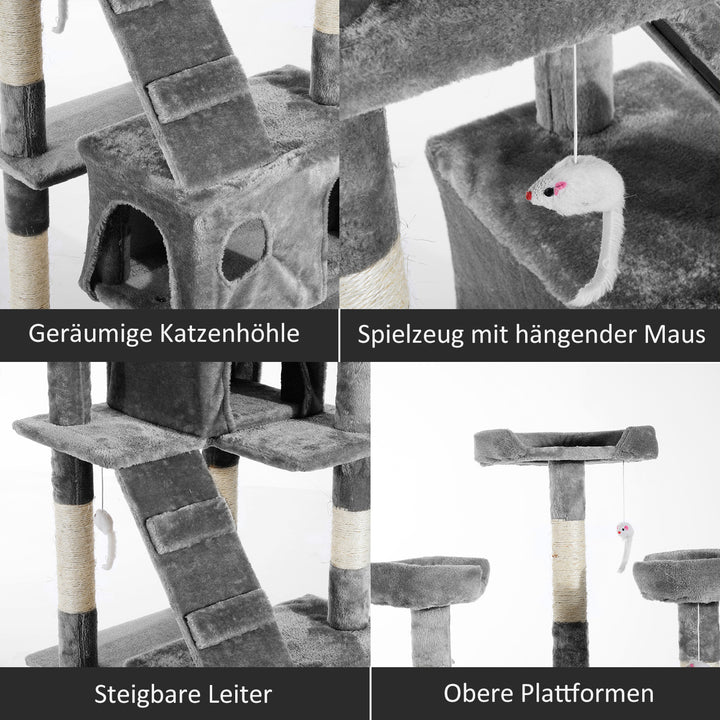 Kradsetræ med kattehulestige xxl kradsetræ klatretræ klatretræ til katte multiniveau multiaktivitetscenter plys grå 49 x 49 x 173 cm