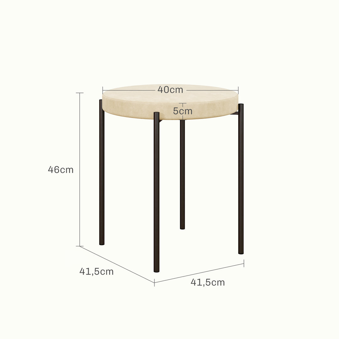 Køkkenskamler sæt med 4, stabelbar, velour look, op til 100 kg, metalstel, 41,5 x 41,5 x 46 cm, cremehvid