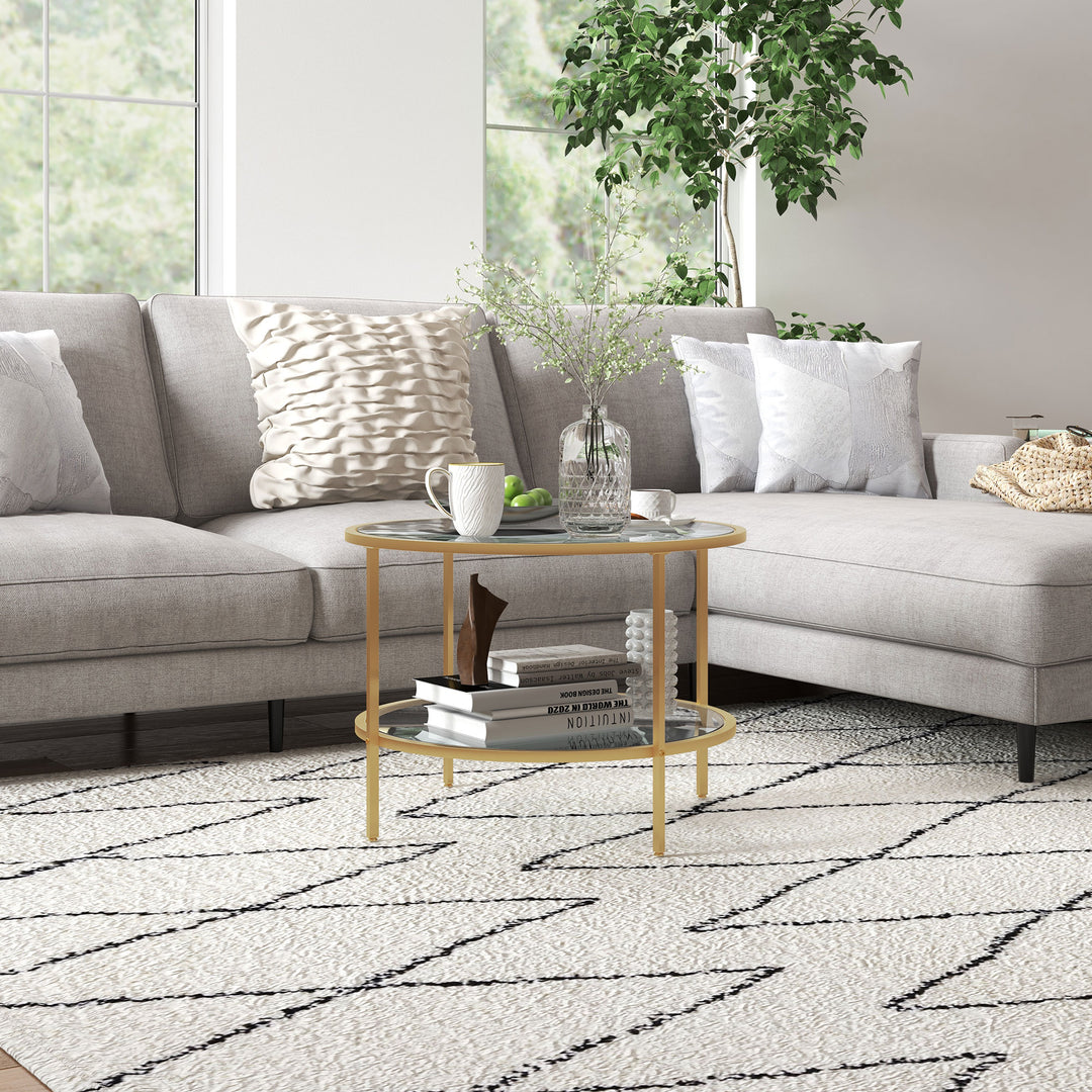 Sidebord, moderne design, 2 niveauer, 60x43h cm, guldfarvet