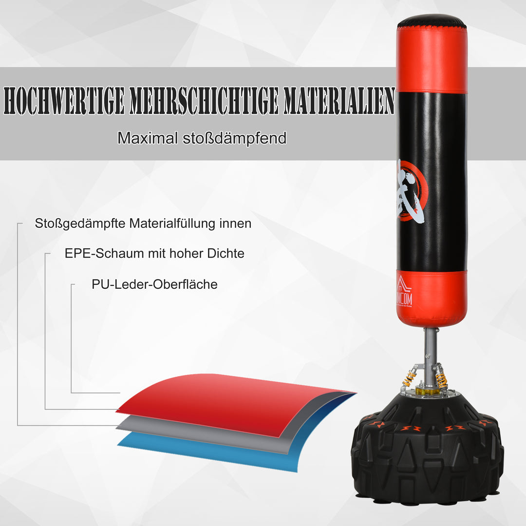 Stående boksesæk voksne fritstående boksetræningsredskab boksepartner bokseassistent træning med sugekop sort+rød 60x60x180 cm