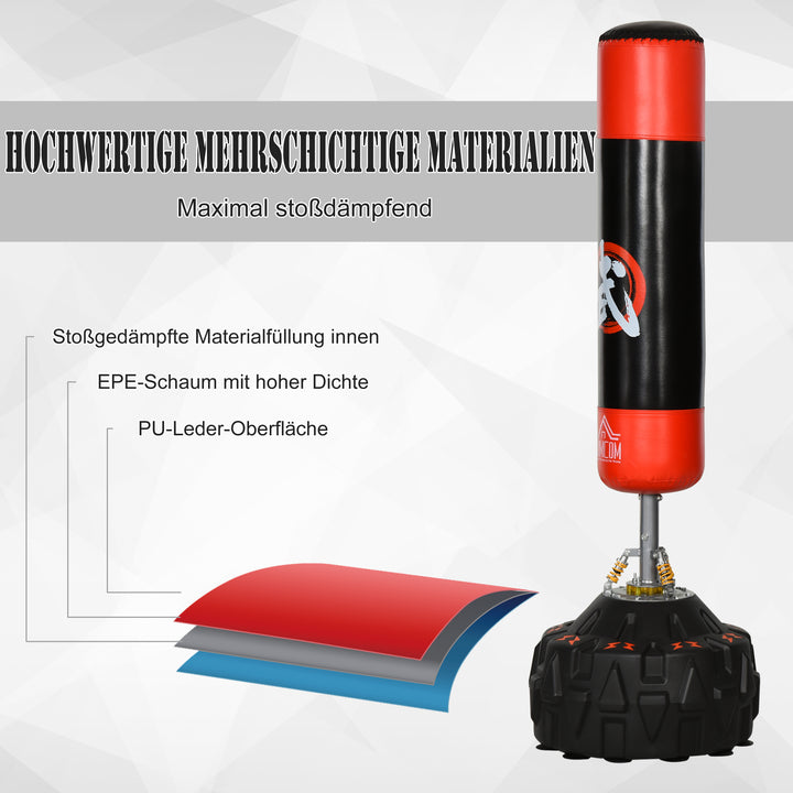 Stående boksesæk voksne fritstående boksetræningsredskab boksepartner bokseassistent træning med sugekop sort+rød 60x60x180 cm