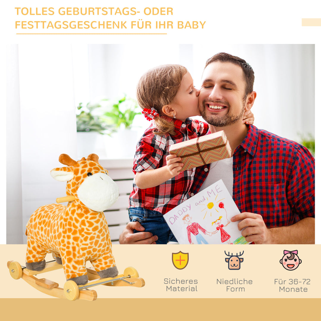 Gyngeleg med giraf og lydeffekt, hjul, håndtag, plys babygyngelegetøj, gyngesæde til småbørn 3-6 måneder