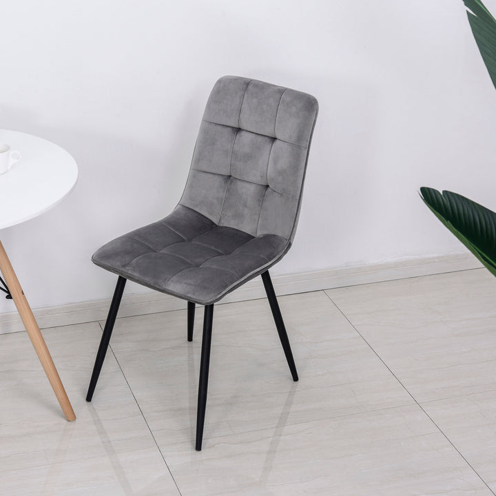 Sæt med 2 spisestole polstrede køkkenstole med fløjlslook spisebord fløjl metal grå+sort 45 x 63 x 90 cm