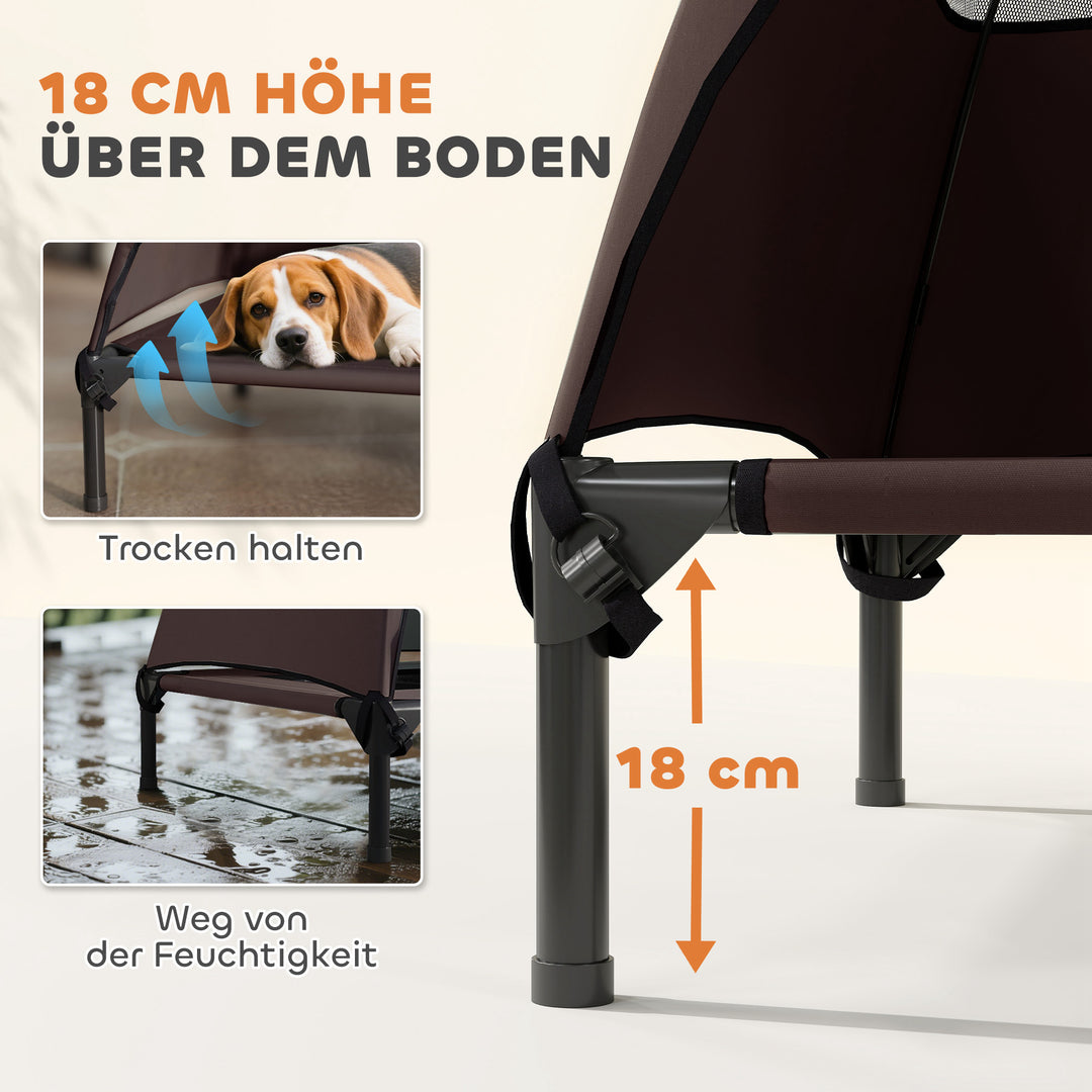 Udendørs hundeseng med tag, hævet hundeseng til store hunde, 91 x 76 x 90 cm, kaffe
