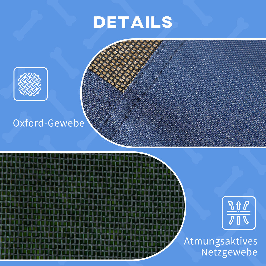 Kæledyrsseng udendørs hundeseng, vejrbestandig, med baldakin, 61 cm x 46 cm x 62 cm, blå + sort