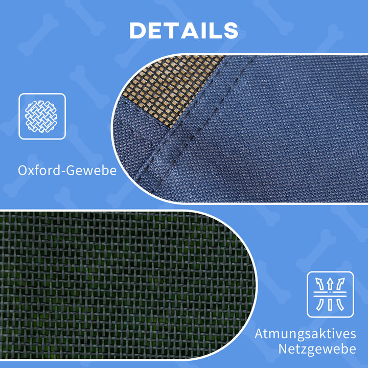 Kæledyrsseng udendørs hundeseng, vejrbestandig, med baldakin, 61 cm x 46 cm x 62 cm, blå + sort