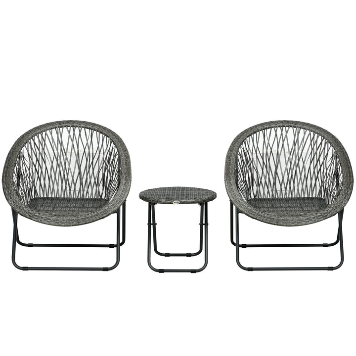 3-Delt havemøbelsæt i rattan med 2 stole og 1 klapbord, grå