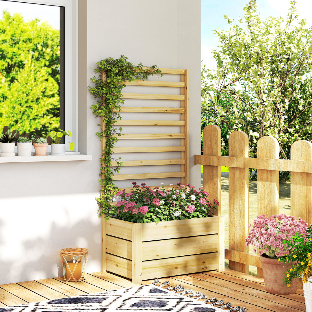 Højbed med espalier, træpotte med espalier, drænhul, fiberdug, 60 x 39 x 120 cm, naturtræ