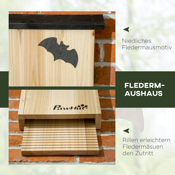 Sæt med 3 flagermushuse, vejrbestandige, op til 3 flagermus pr. hus, behandlet fyrretræ, natur + sort