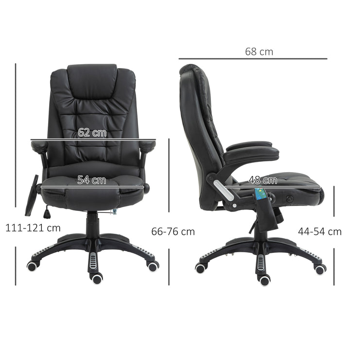 Massage kontorstol, executive chair med 6-punkts vibrationsmassage og varmefunktion, drejelig gamingstol, kunstlæder, 70 x 70 x 111-121 cm, sort