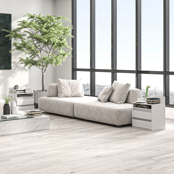 Sæt med 2 natborde med skuffer og opbevaring, moderne sidebord til soveværelse, hvid