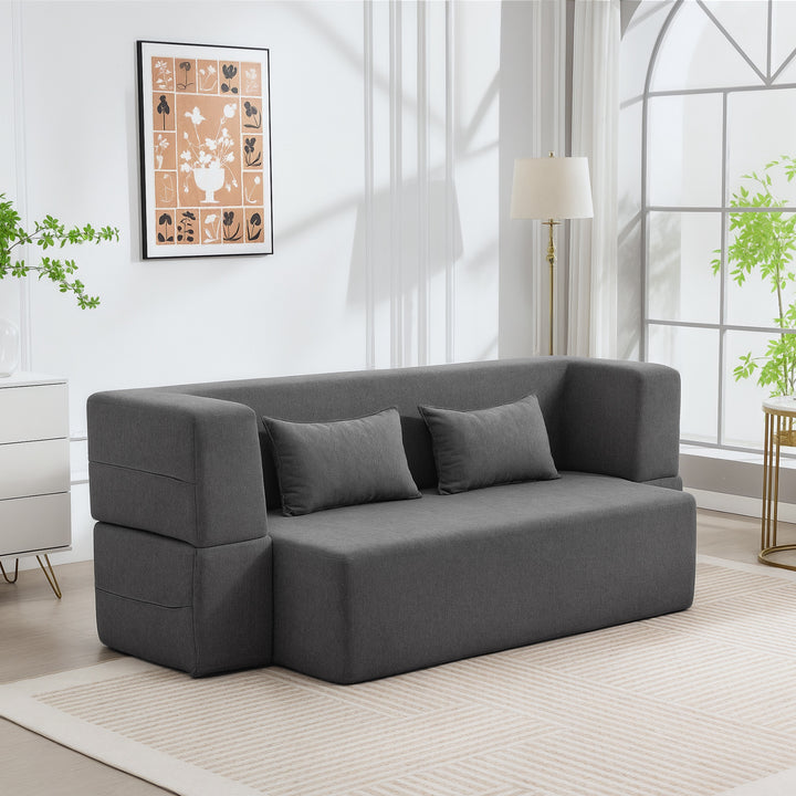 2-personers skumsovesofa, sovesofa med brede armlæn, 2 hynder, 360 kg lasteevne, grå