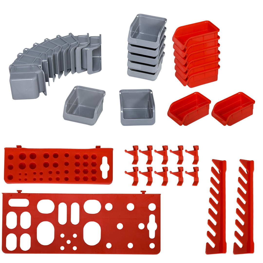 Værktøjsvæg 44 dele med stabelbeholdere 54 x 22 x 95 cm plastik rød