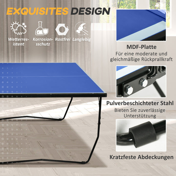 Bordtennisbord, foldbart, 8 hjul, pulverlakeret stålramme, mdf, 274 x 152,5 x 76 cm, blå