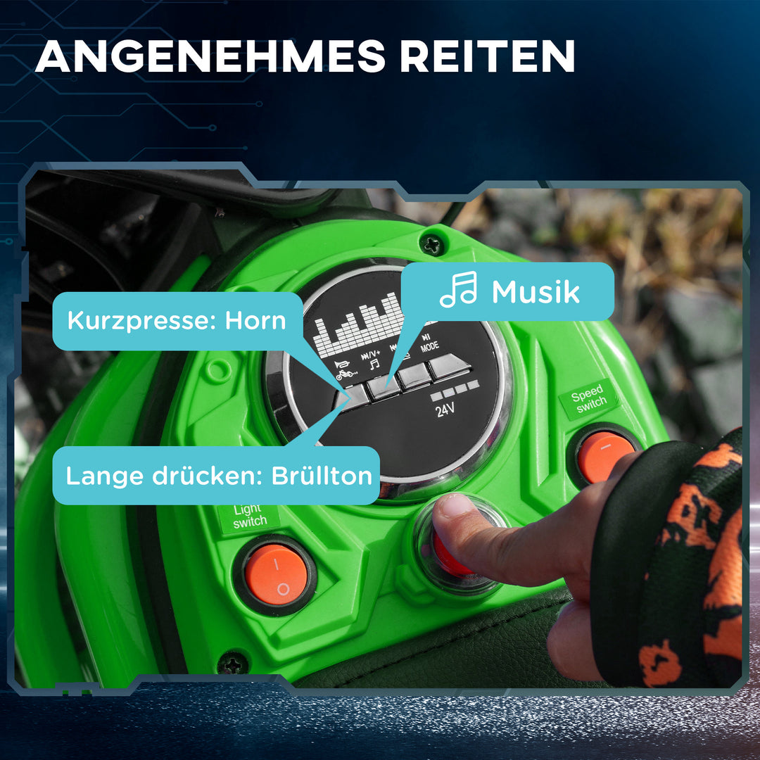 Elektrisk børnemotorcykel, 24v motor, justerbar hastighed, musik og lys, grøn