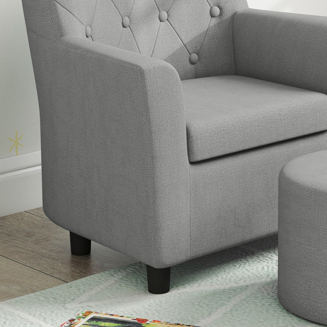 Børnelænestol med skammel, diamantmønsteret ryglæn, blødt sæde, træstel, grå