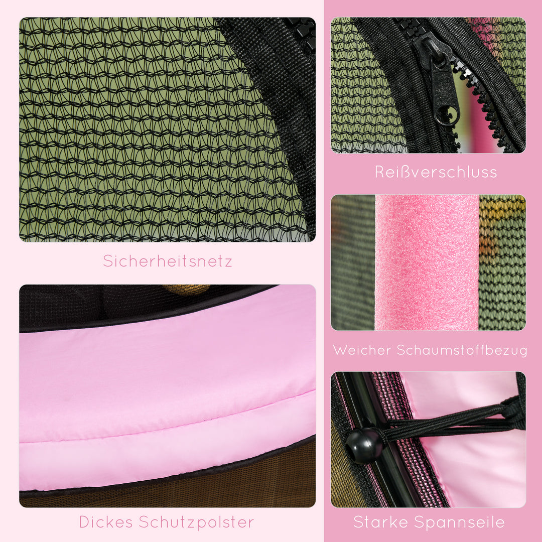 Børnetrampolin, 140 cm diameter, med sikkerhedsnet, til indendørs og udendørs brug, stål, plastik, lasteevne op til 50 kg, lyserød