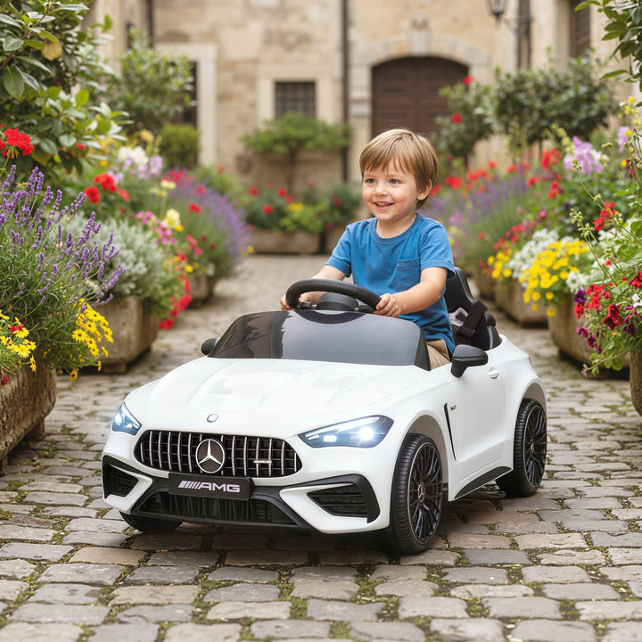 Børne elbil, Mercedes design, 12V motor, fjernbetjening, LED-lys, musik, til børn i alderen 3-6 år, hvid