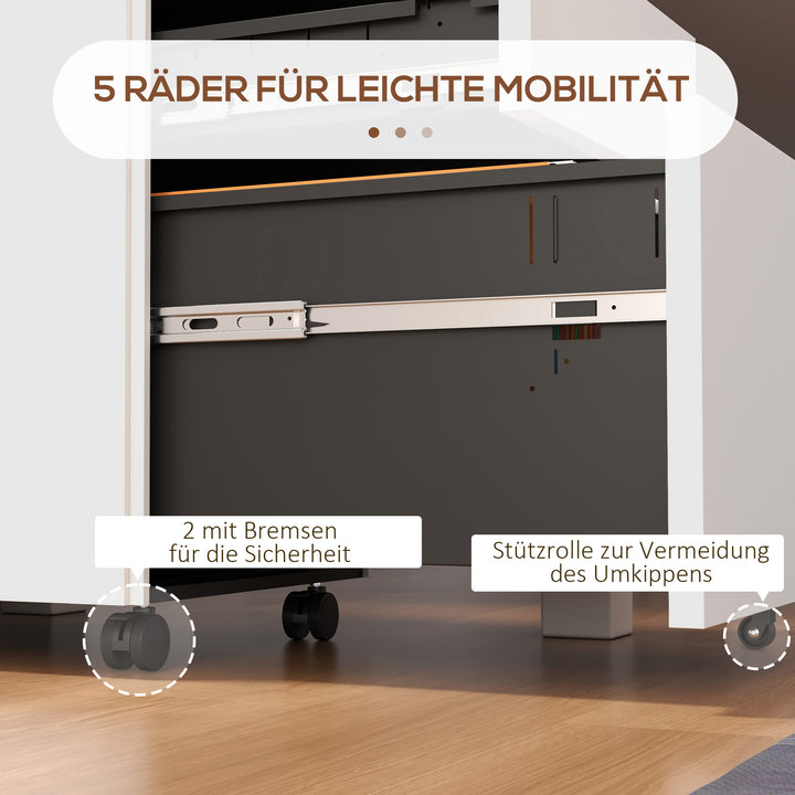 Mobilt arkivskab, 3 skuffer, aflåseligt, rulleligt, 37 cm x 43,5 cm x 60 cm, hvidt