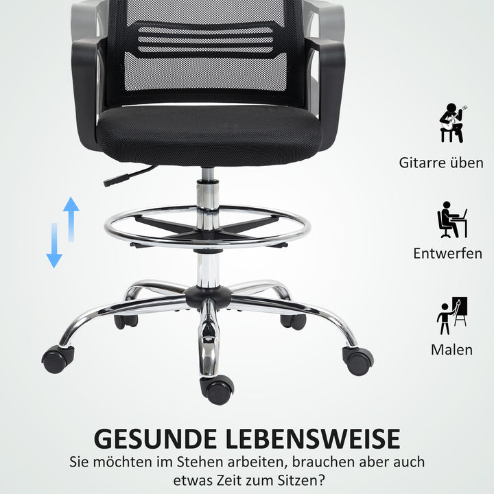 Kontorstol, drejestol, roterende skrivebordsstol, justerbar, rullbar, sort