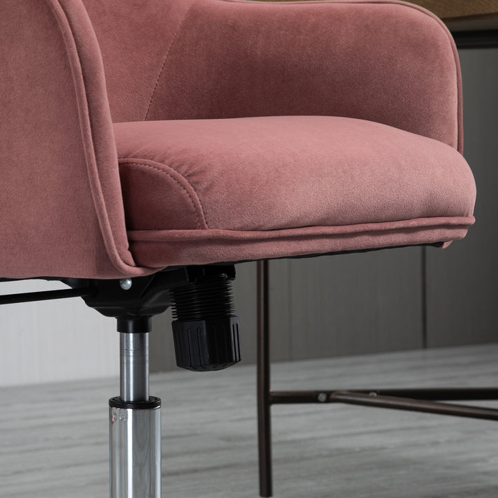 Kontorstol med knaplukning, højdejusterbar, gyngefunktion, fløjlslook, 61 cm x 59 cm x 90,5 cm, antik pink