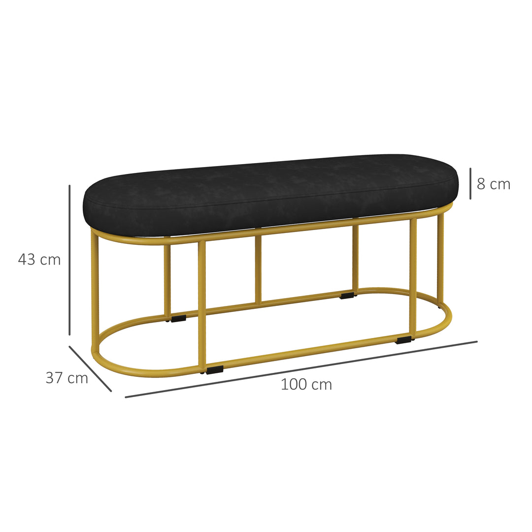 Skobænk i retrodesign, sengebænk, entrébænk, fløjlslook, op til 200 kg, metalstel, sort, 100 x 37 x 43 cm