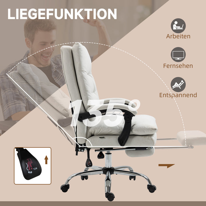 Kontorstol med massagefunktion, opvarmet, vipbar, kunstlæder, 65x72x109-117cm, cremehvid