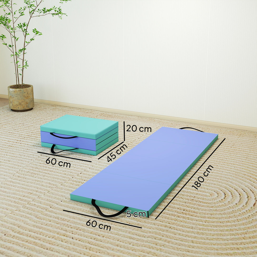 Træningsmåtte, foldbar fitnessmåtte, grøn+lilla, 180 x 60 x 5 cm