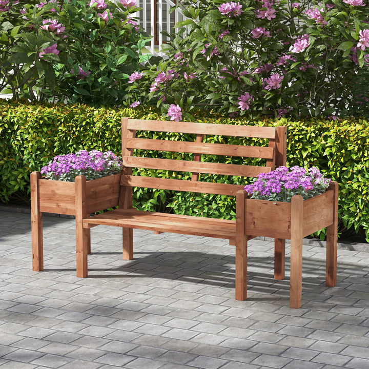 Havebænk, inklusive plantekasser, træ, 184 cm x 59 cm x 95 cm, brun