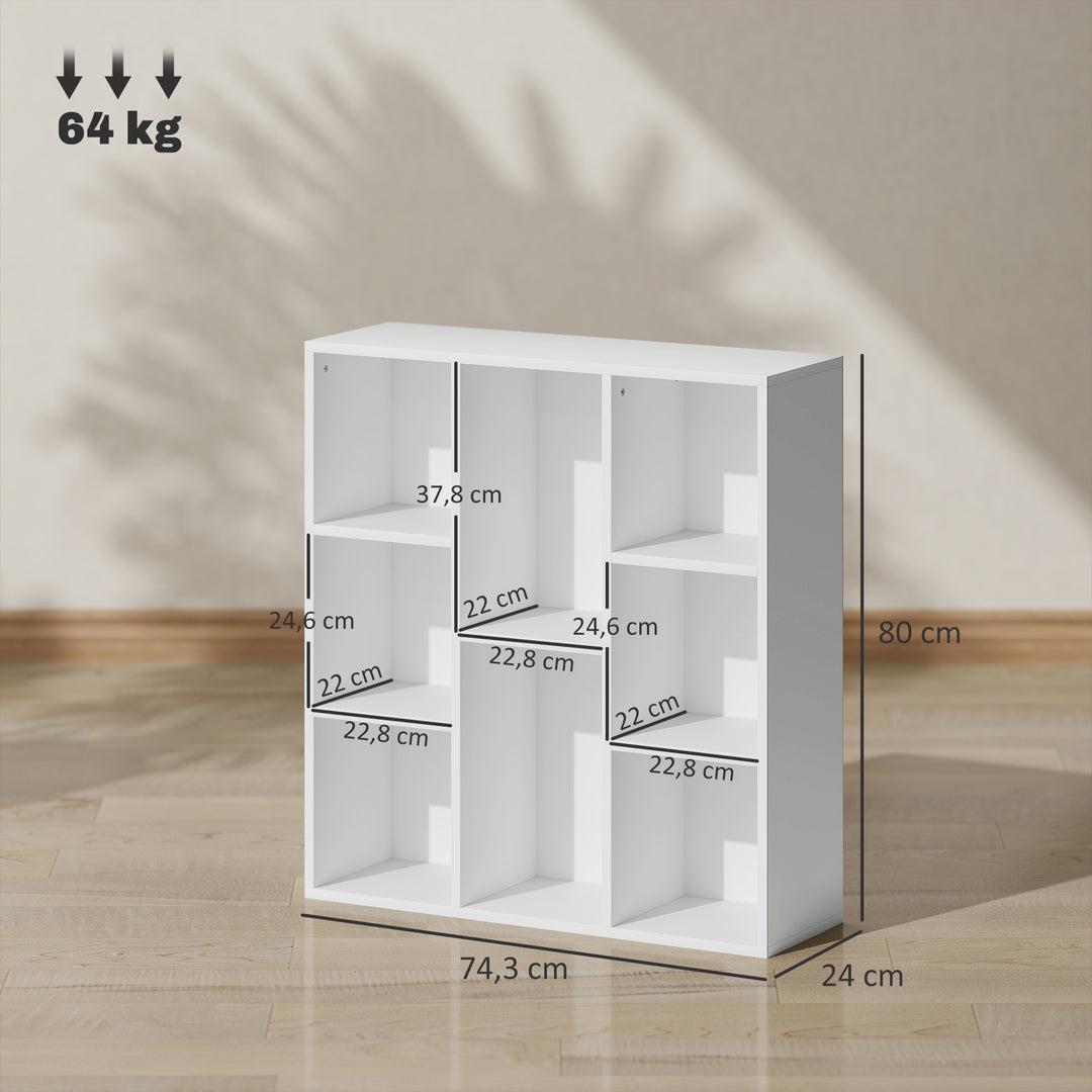 3-Lags reol, 8 rum, spånplade, opbevaringshylde, hvid