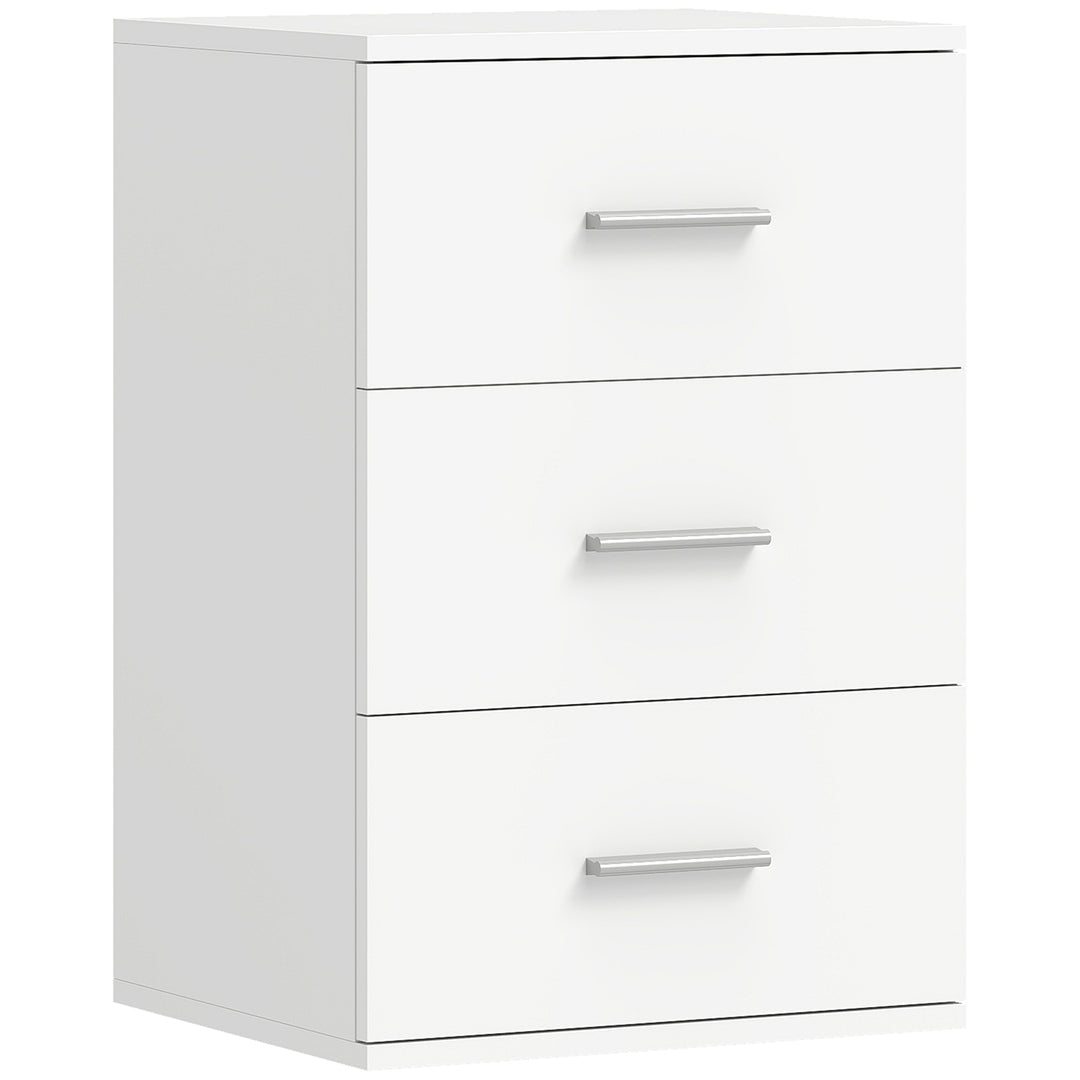 Natbord med 3 skuffer, sidebord til soveværelse, MDF, hvid