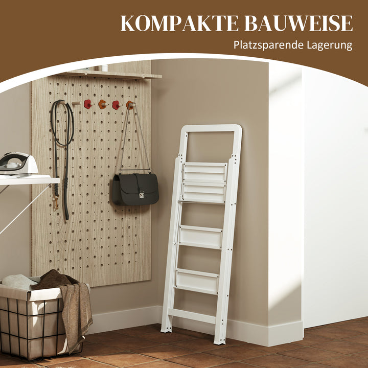 3-Trins trappestige, aluminium foldbar, skridsikker platform, hvid