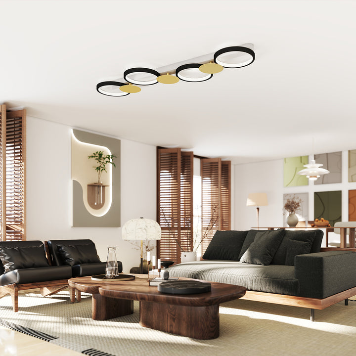 LED loftlampe 38W 1500LM 3000K-6500K, loftlampe til stue med 4 pærer, fjernbetjening, sort+guld