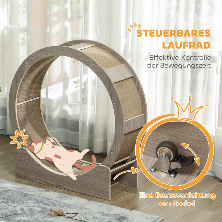 Kattetræningshjul, 91 cm kattetræningshjul med bremse og kradsemåtte, valnød