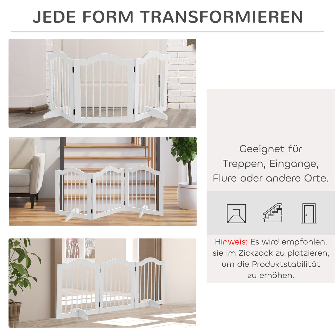 Hundegitter 3-delt, 154,5 x 61 cm sammenklappelig hundegitter med dør, dørsikkerhedsgitter med 2 støttefødder, fritstående trappegitter til køkken, entre, hvid