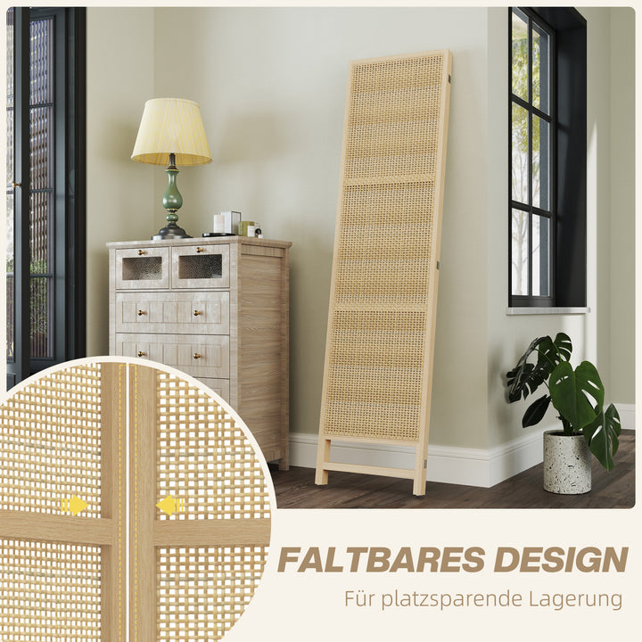 3-Panels rumdeler, 180 cm foldbar vægskærm, fritstående rumdeler med håndvævet design til hjemmet, naturlig